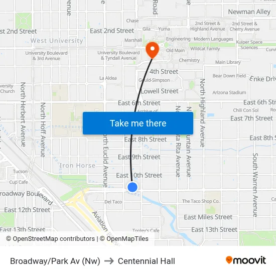 Broadway/Park Av (Nw) to Centennial Hall map