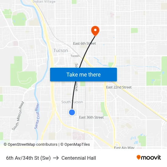 6th Av/34th St (Sw) to Centennial Hall map