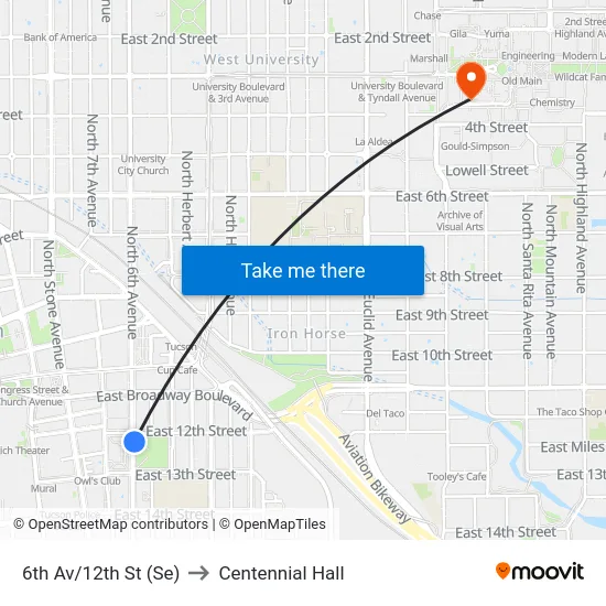6th Av/12th St (Se) to Centennial Hall map
