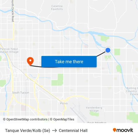 Tanque Verde/Kolb (Se) to Centennial Hall map