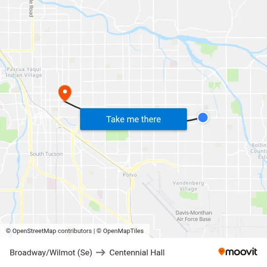 Broadway/Wilmot (Se) to Centennial Hall map