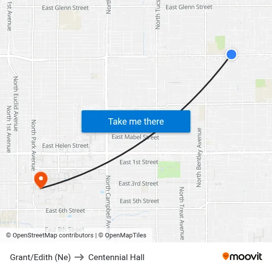 Grant/Edith (Ne) to Centennial Hall map