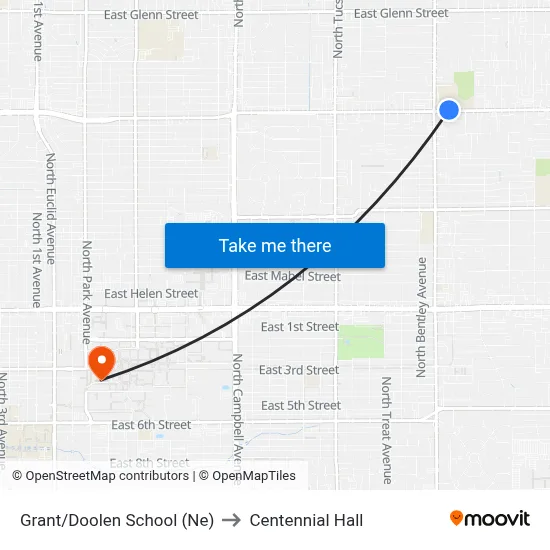Grant/Doolen School (Ne) to Centennial Hall map