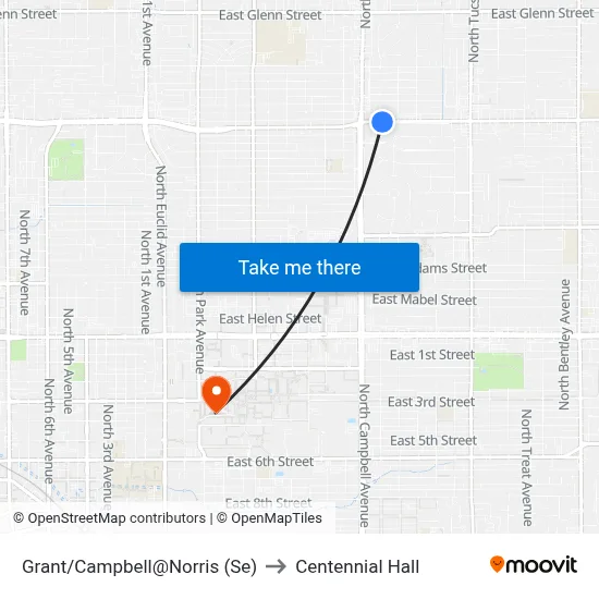 Grant/Campbell@Norris (Se) to Centennial Hall map