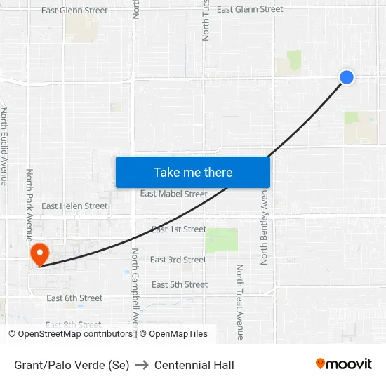 Grant/Palo Verde (Se) to Centennial Hall map