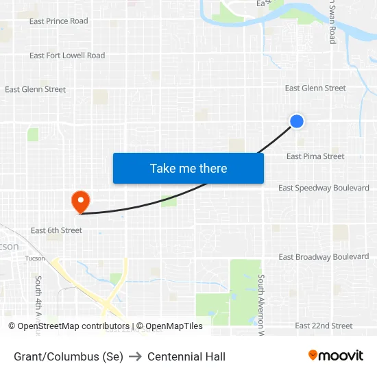 Grant/Columbus (Se) to Centennial Hall map