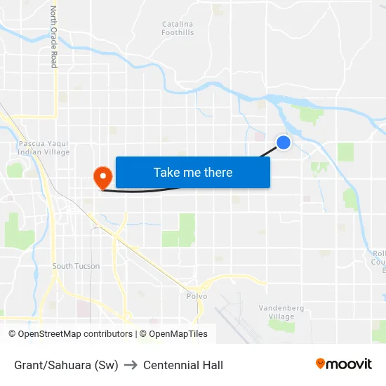 Grant/Sahuara (Sw) to Centennial Hall map