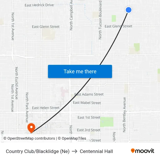 Country Club/Blacklidge (Ne) to Centennial Hall map
