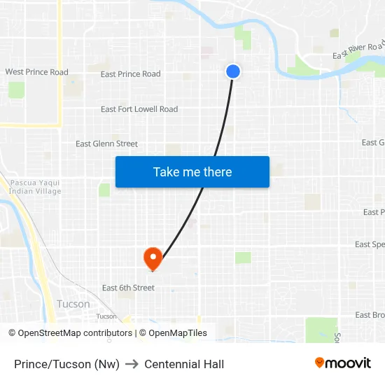 Prince/Tucson (Nw) to Centennial Hall map
