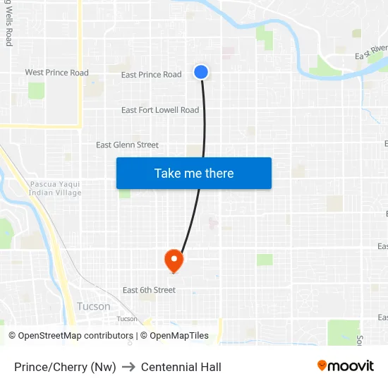 Prince/Cherry (Nw) to Centennial Hall map