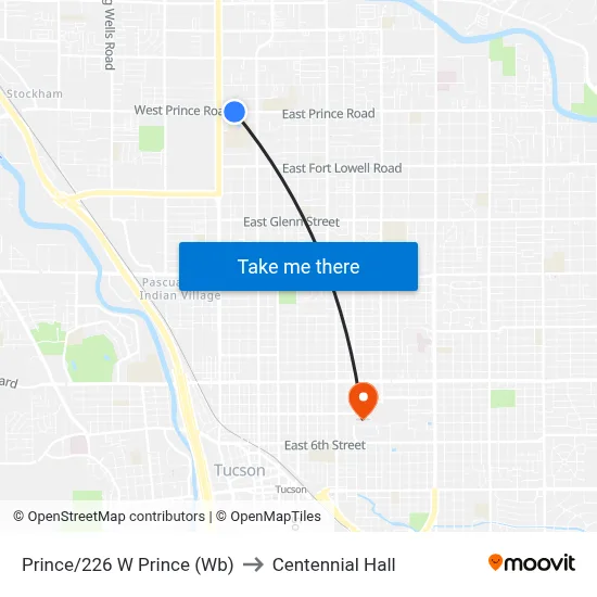 Prince/226 W Prince (Wb) to Centennial Hall map