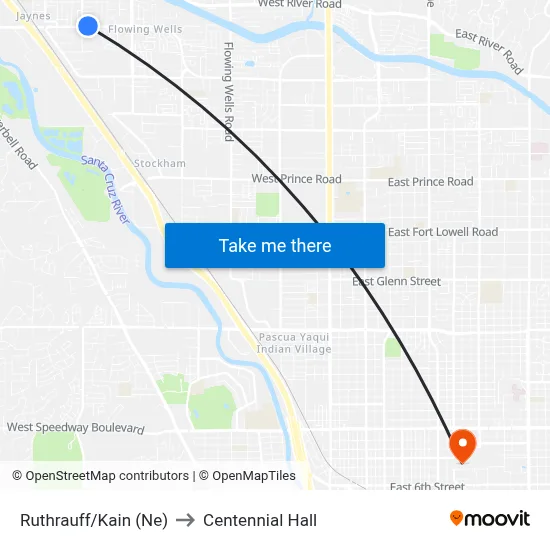 Ruthrauff/Kain (Ne) to Centennial Hall map