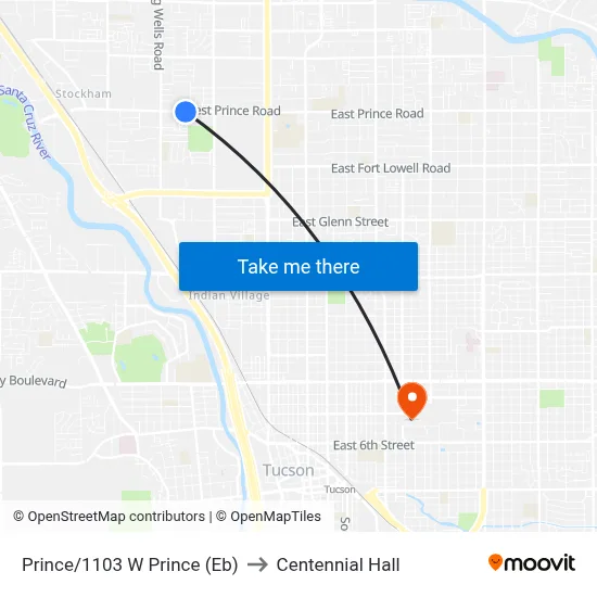 Prince/1103 W Prince (Eb) to Centennial Hall map