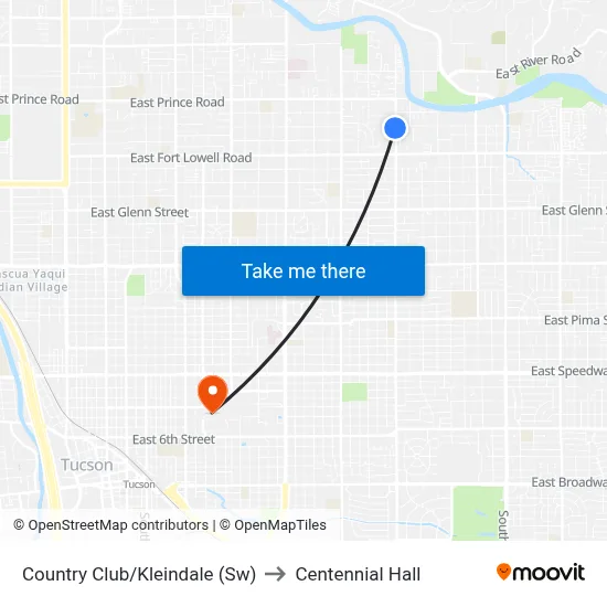 Country Club/Kleindale (Sw) to Centennial Hall map