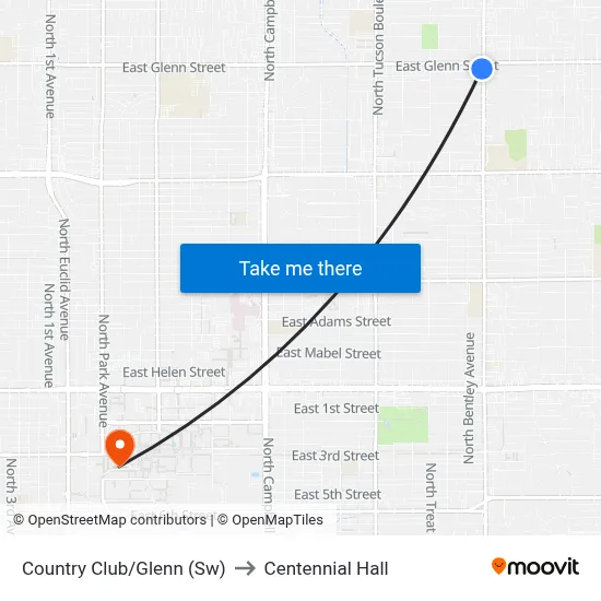 Country Club/Glenn (Sw) to Centennial Hall map