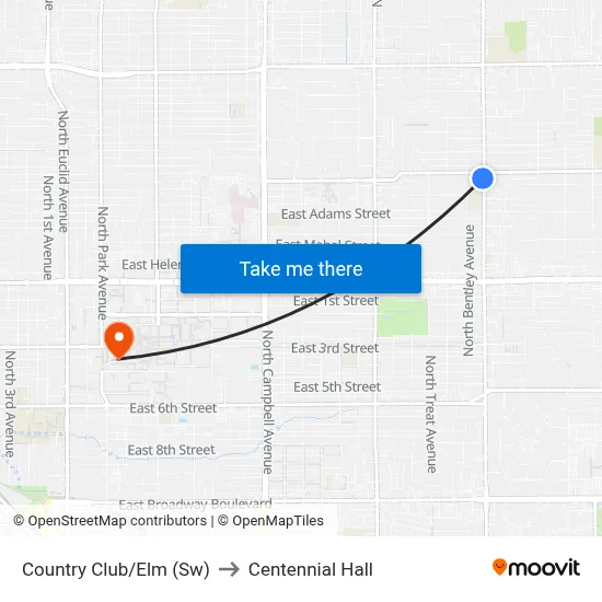 Country Club/Elm (Sw) to Centennial Hall map