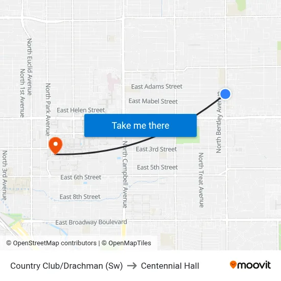 Country Club/Drachman (Sw) to Centennial Hall map