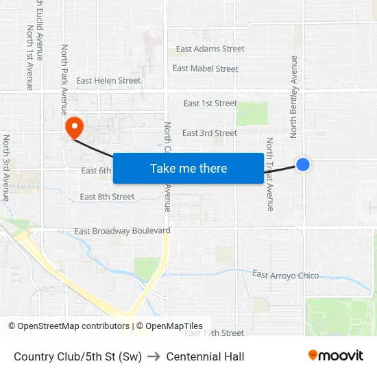 Country Club/5th St (Sw) to Centennial Hall map
