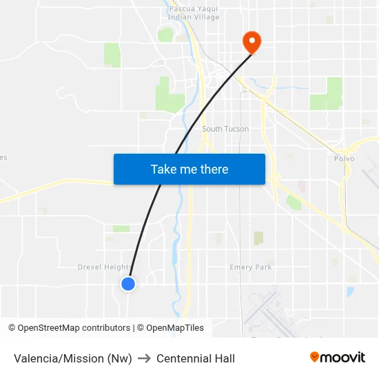 Valencia/Mission (Nw) to Centennial Hall map