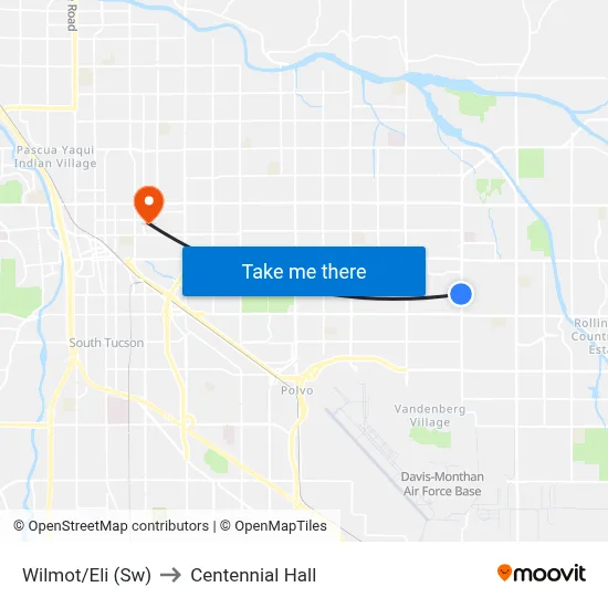 Wilmot/Eli (Sw) to Centennial Hall map