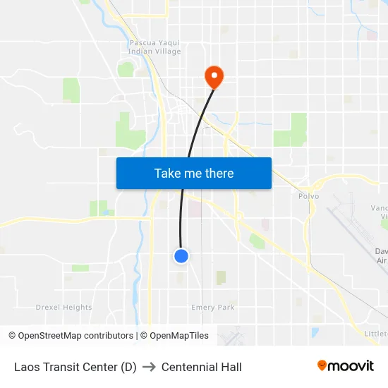 Laos Transit Center (D) to Centennial Hall map