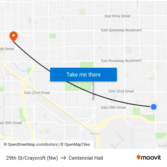 29th St/Craycroft (Nw) to Centennial Hall map