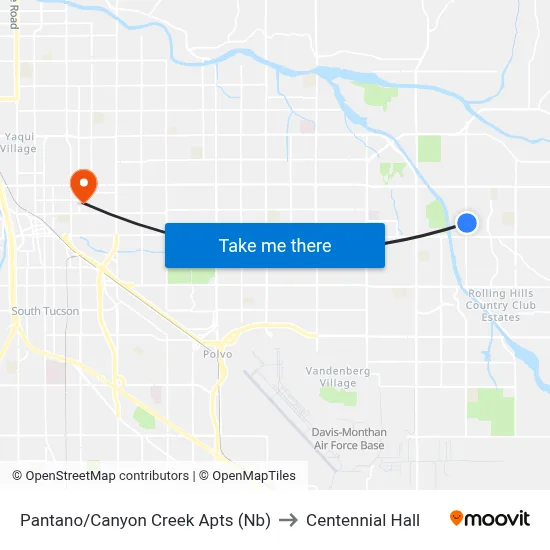 Pantano/Canyon Creek Apts (Nb) to Centennial Hall map