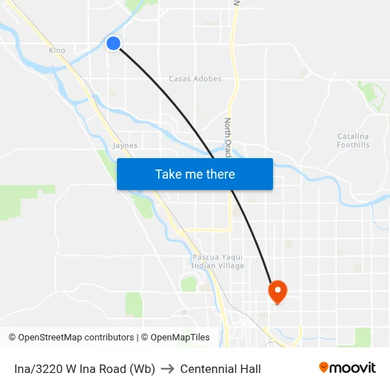 Ina/3220 W Ina Road (Wb) to Centennial Hall map