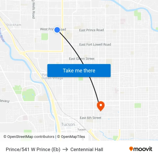 Prince/541 W Prince (Eb) to Centennial Hall map
