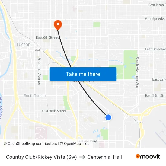 Country Club/Rickey Vista (Sw) to Centennial Hall map