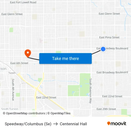 Speedway/Columbus (Se) to Centennial Hall map