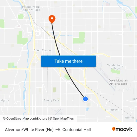 Alvernon/White River (Ne) to Centennial Hall map