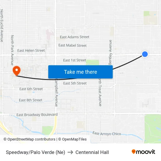 Speedway/Palo Verde (Ne) to Centennial Hall map