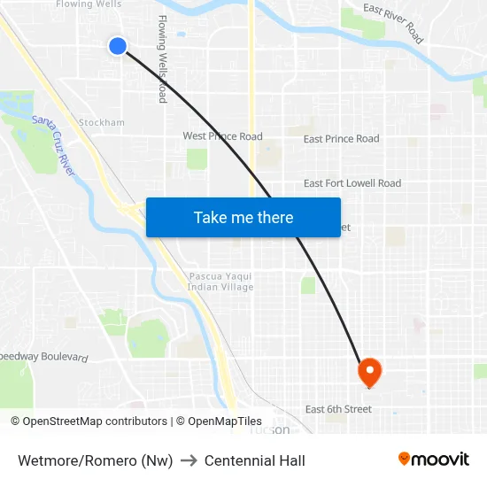 Wetmore/Romero (Nw) to Centennial Hall map