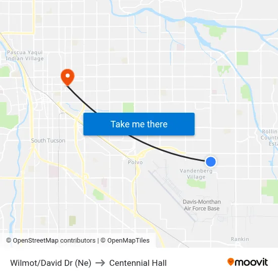 Wilmot/David Dr (Ne) to Centennial Hall map