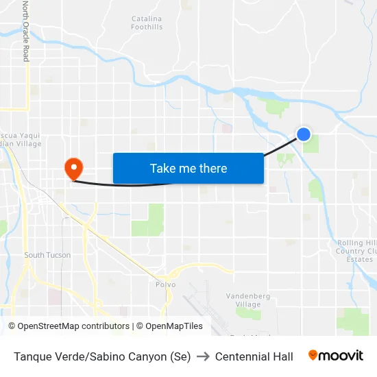 Tanque Verde/Sabino Canyon (Se) to Centennial Hall map