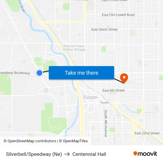 Silverbell/Speedway (Ne) to Centennial Hall map