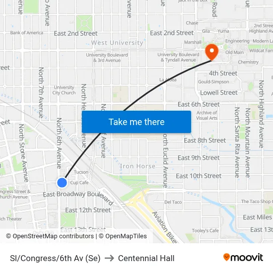 Sl/Congress/6th Av (Se) to Centennial Hall map
