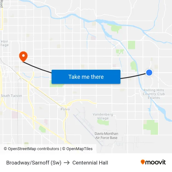Broadway/Sarnoff (Sw) to Centennial Hall map