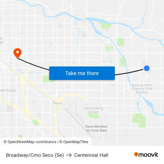 Broadway/Cmo Seco (Se) to Centennial Hall map