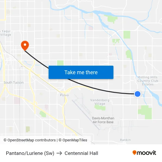 Pantano/Lurlene (Sw) to Centennial Hall map