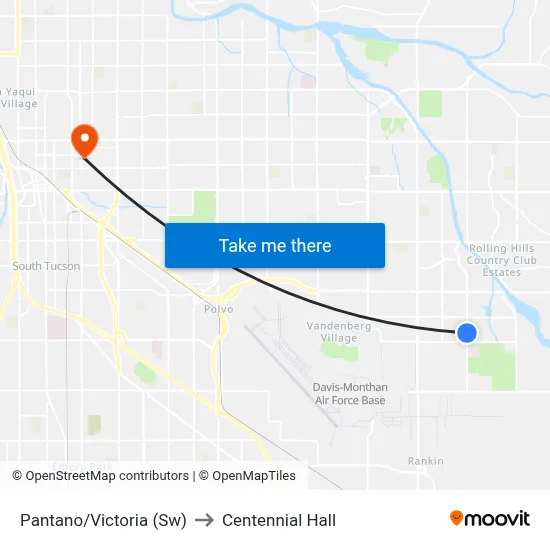 Pantano/Victoria (Sw) to Centennial Hall map