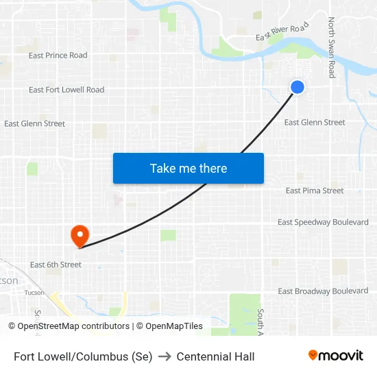Fort Lowell/Columbus (Se) to Centennial Hall map