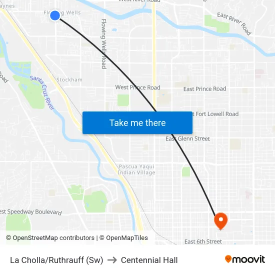La Cholla/Ruthrauff (Sw) to Centennial Hall map