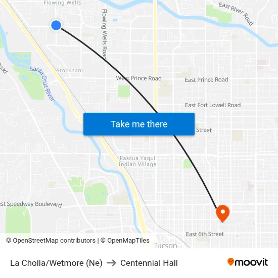 La Cholla/Wetmore (Ne) to Centennial Hall map