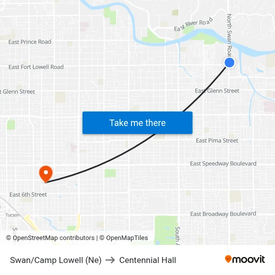 Swan/Camp Lowell (Ne) to Centennial Hall map
