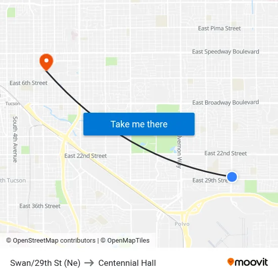 Swan/29th St (Ne) to Centennial Hall map