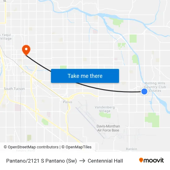 Pantano/2121 S Pantano (Sw) to Centennial Hall map