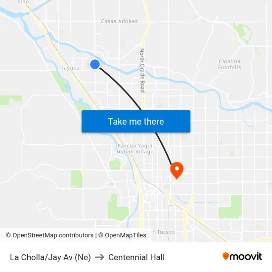 La Cholla/Jay Av (Ne) to Centennial Hall map