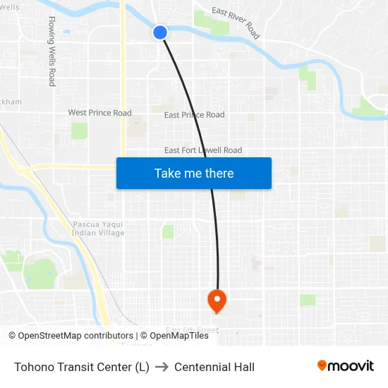Tohono Transit Center (L) to Centennial Hall map